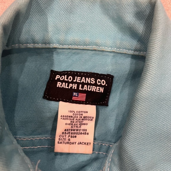 [S]VTG Polo Jeans Co. Ralph Lauren Turquoise Saturday Jean Jacket Cropped - Picture 2 of 8